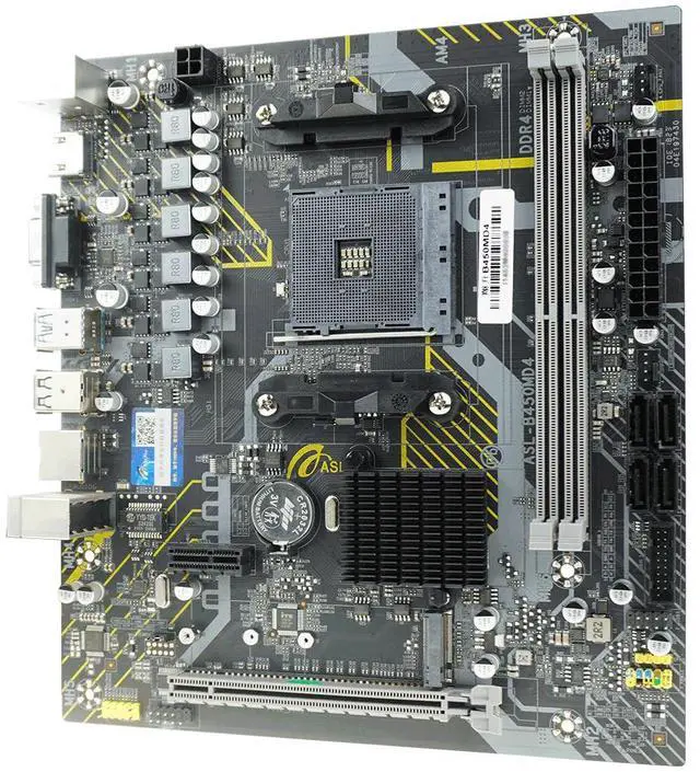 Alt view image 5 of 5 - ASL B450M-D4 M-ATX Motherboard - Supports 3000-5000 (AM4), 2×DDR4 64GB, HDMI+VGA, 4×SATA3 + M.2, Gigabit LAN