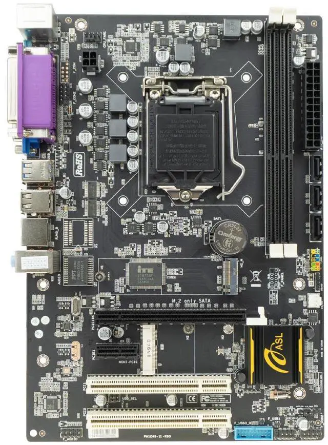 Main image of ASL B75P-LK v2 M-ATX Motherboard, Supports 2/3th Gen LGA1155, 2xDDR3, HDMI+VGA, 3×SATA3 + M.2,  1x PCI-E x16, 1x PCI-E x1 slots, 2x PCI slots, 1x Mini-PCIe device slot, supports Bluetooth/WIFI devices