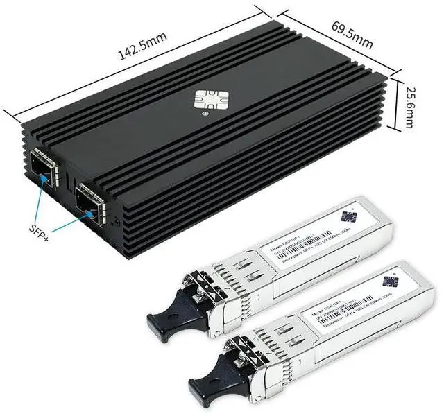 Main image of IOCREST DTB3F21 Network Card+2 Optical Modules (SFP+ 10G SR 850nm 300M), Transfer Speed 10Gbps, 2×SFP+ Ports, Compatible with USB4.0/Thunderbolt 3, 4 Interface Computers, Supports Mac, Windows, Linux