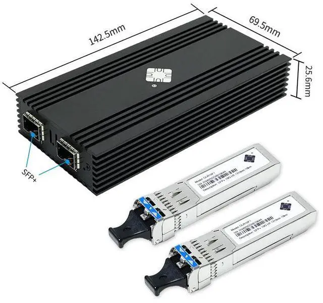 Main image of IOCREST DTB3F21 Network Card+2 Optical Modules (SFP+ 10G LR 1310nm 10KM), Transfer Speed 10Gbps, 2×SFP+ Ports, Compatible with USB4.0/Thunderbolt 3, 4 Interface Computers, Supports Mac, Windows, Linux