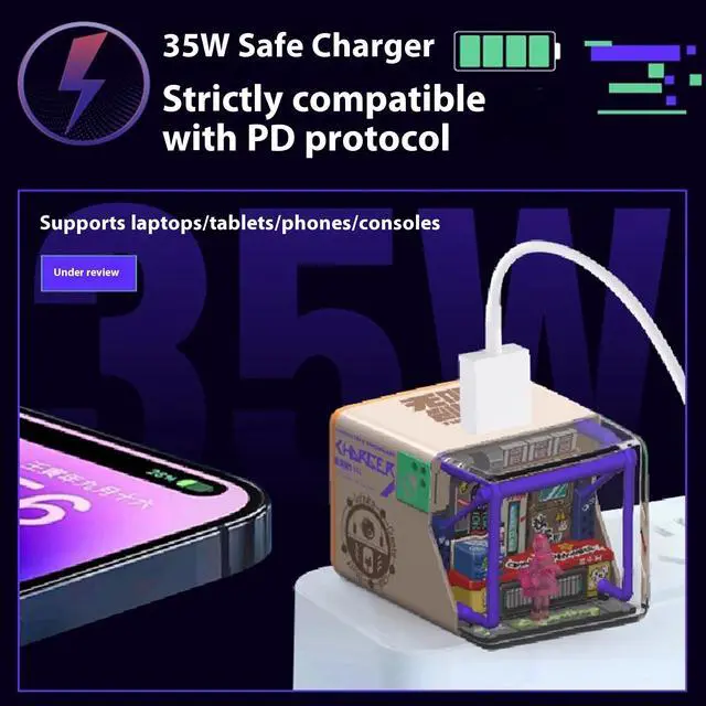 Alt view image 6 of 7 - DUCI Infinite Creation Cyber Store Charger, 35W GaN Fast Charger, Modular Design, Touch-Sensitive Backlight, Compatible with Phones/Tablets/Laptops/Gaming Consoles, THE LAB Charger