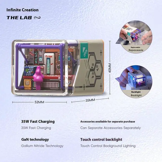 Alt view image 4 of 7 - DUCI Infinite Creation Cyber Store Charger, 35W GaN Fast Charger, Modular Design, Touch-Sensitive Backlight, Compatible with Phones/Tablets/Laptops/Gaming Consoles, THE LAB Charger