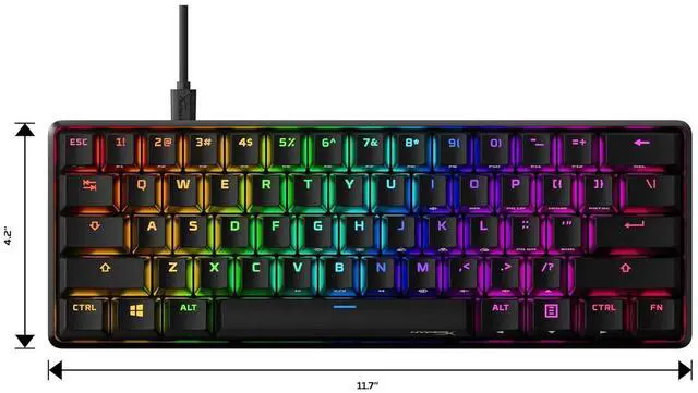 Alt view image 6 of 7 - HyperX Alloy Origins 60 Mechanical Gaming Keyboard (60-Key, Fire Linear Switches) - 60% Compact RGB Backlit, PBT Keycaps, Aircraft-Grade Aluminum, Detachable USB-C, NGENUITY Software Compatible