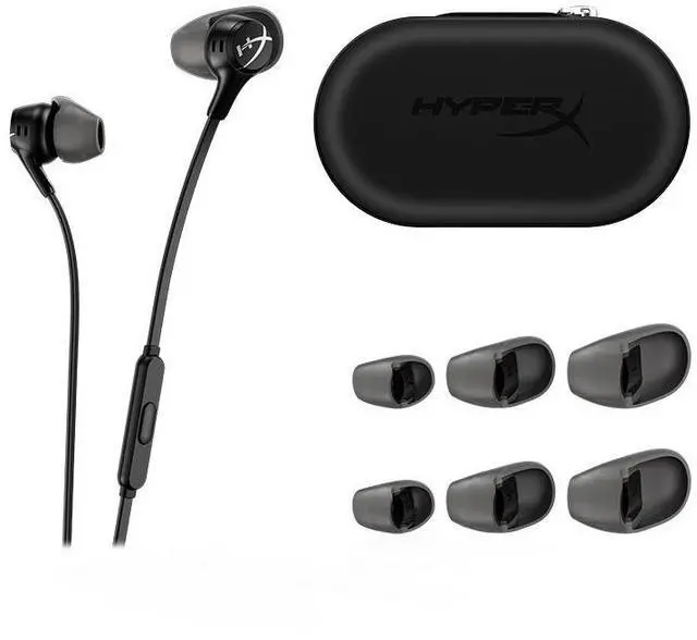 Alt view image 2 of 7 - HyperX Cloud Earbuds II  14mm Drivers, Four Eartips, Hard-Shell Carrying Case, Low-Profile 90° Plug, 3.5mm Plug, Built-in Microphone, Multi-Function Button, PC, Mobile, Nintendo Switch  Black