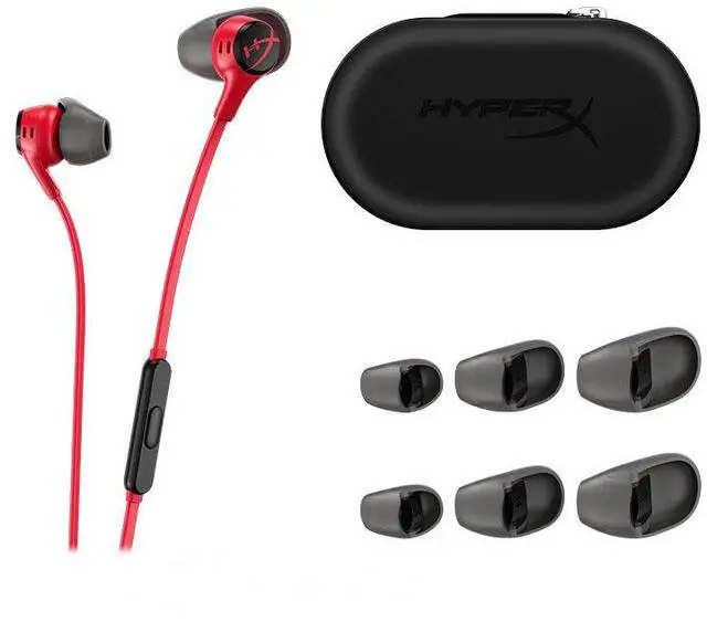 Alt view image 3 of 7 - HyperX Cloud Earbuds II  14mm Drivers, Four Eartips, Hard-Shell Carrying Case, Low-Profile 90° Plug, 3.5mm Plug, Built-in Microphone, Multi-Function Button, PC, Mobile, Nintendo Switch  Red