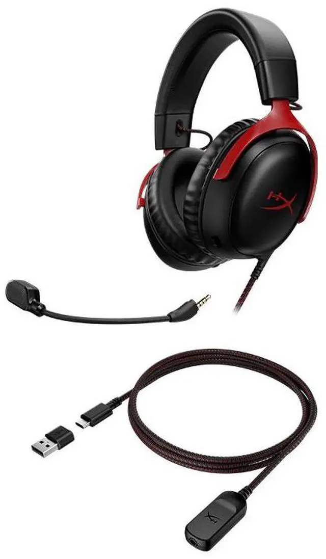 Alt view image 3 of 7 - HyperX Cloud III  Wired Gaming Headset, PC, PS5, Xbox Series X|S, Angled 53mm Drivers, DTS Spatial Audio, Memory Foam, Durable Frame, Ultra-Clear 10mm Mic, USB-C, USB-A, 3.5mm  Black/Red