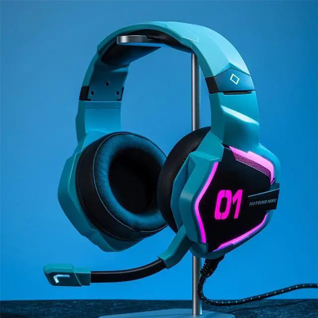 Alt view image 2 of 5 - Moeyu Hatsune Miku Esports Heart Headset, Wired Over-Ear Gaming Headset, 7.1 Virtual Surround Sound + 50mm Drivers, Single USB Port, Omnidirectional Microphone, Adjustable Headband, Comfortable wear