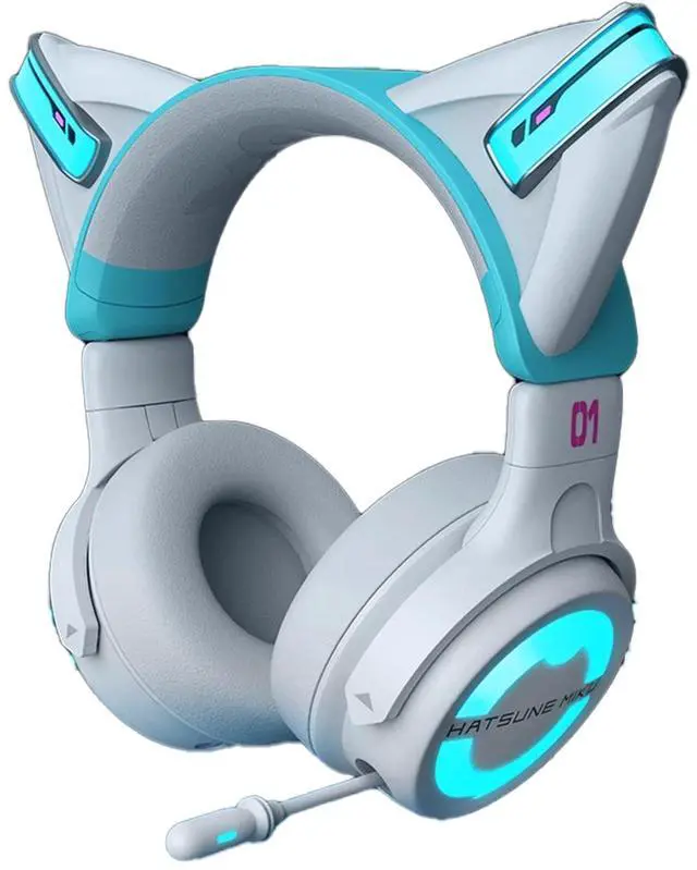 Main image of Moeyu Hatsune Miku NX Demon Dance·Cat Ear Headphones, with Wired/Wireless Bluetooth, Colorful Dynamic Lighting Effects, 4 Lighting Modes, Pull-out Microphone, Gaming Headphones, Pale green