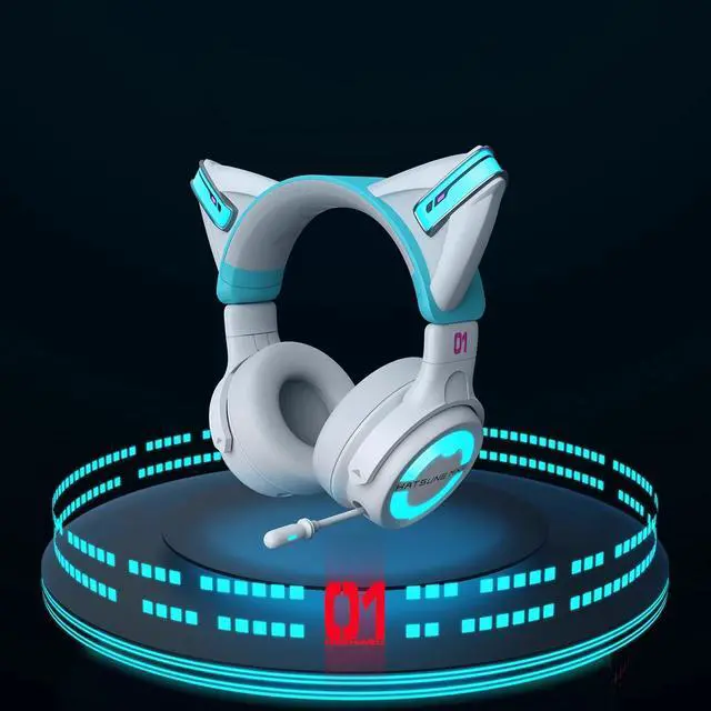 Alt view image 2 of 6 - Moeyu Hatsune Miku NX Demon Dance·Cat Ear Headphones, with Wired/Wireless Bluetooth, Colorful Dynamic Lighting Effects, 4 Lighting Modes, Pull-out Microphone, Gaming Headphones, Pale green