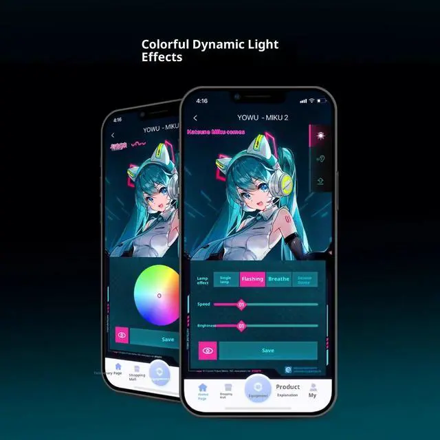Alt view image 5 of 6 - Moeyu Hatsune Miku NX Demon Dance·Cat Ear Headphones, with Wired/Wireless Bluetooth, Colorful Dynamic Lighting Effects, 4 Lighting Modes, Pull-out Microphone, Gaming Headphones, Pale green