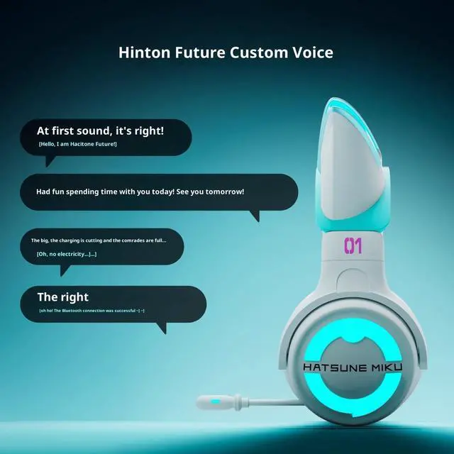 Alt view image 4 of 6 - Moeyu Hatsune Miku NX Demon Dance·Cat Ear Headphones, with Wired/Wireless Bluetooth, Colorful Dynamic Lighting Effects, 4 Lighting Modes, Pull-out Microphone, Gaming Headphones, Pale green