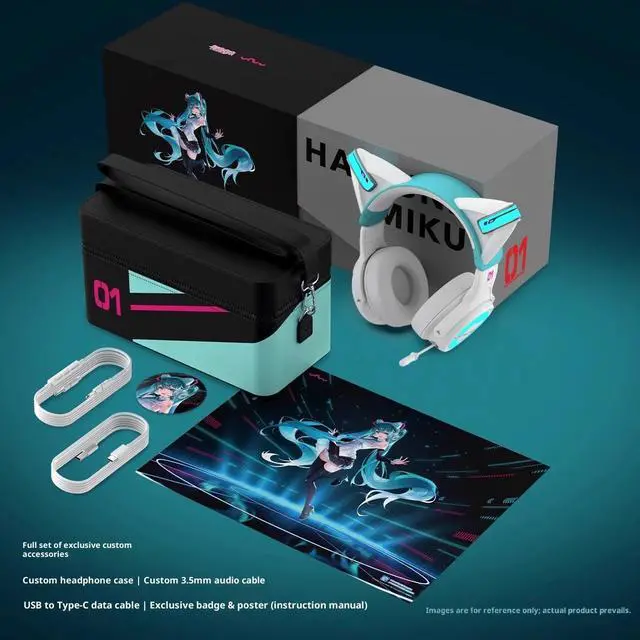 Alt view image 6 of 6 - Moeyu Hatsune Miku NX Demon Dance·Cat Ear Headphones, with Wired/Wireless Bluetooth, Colorful Dynamic Lighting Effects, 4 Lighting Modes, Pull-out Microphone, Gaming Headphones, Pale green