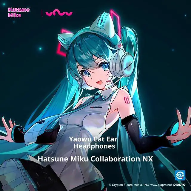 Alt view image 3 of 6 - Moeyu Hatsune Miku NX Demon Dance·Cat Ear Headphones, with Wired/Wireless Bluetooth, Colorful Dynamic Lighting Effects, 4 Lighting Modes, Pull-out Microphone, Gaming Headphones, Pale green