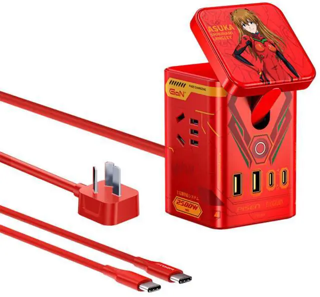 Main image of PISEN EVA Asuka 65W GaN Magnetic Wireless Charging Socket, 8-in-1 Portable Fast Charging Station, Support iOS, Android, Windows, and macOS Devices, Red