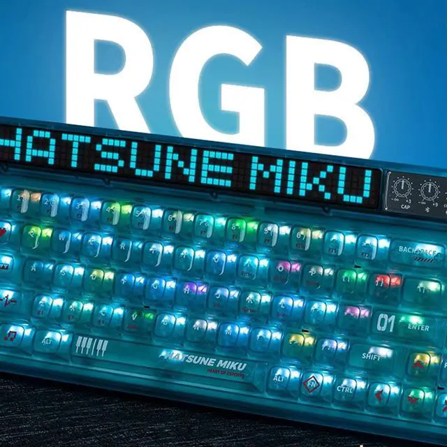 Alt view image 6 of 7 - Moeyu Hatsune MIKU Gaming Heart Series Mechanical Keyboard, 68 Keys, Wireless/Wired Dual Mode, RGB Backlighting, 20 Lighting Effects, Supports PC, iPad, IOS and Android Multi-Platforms