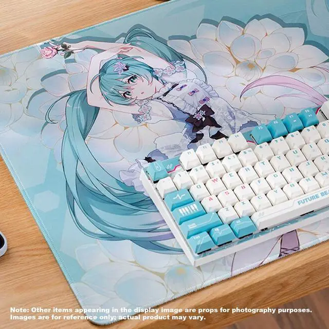 Alt view image 3 of 7 - Moeyu Hatsune MIKU 39 Theme Flower Whisper Extra-Large Desk Mat, 700mm x 400mm x 3mm, Natural Rubber, Non-Slip Bottom, Knitted Hemmed Edges, Durable, Fade-Resistant, Suitable for Gaming and Office Use