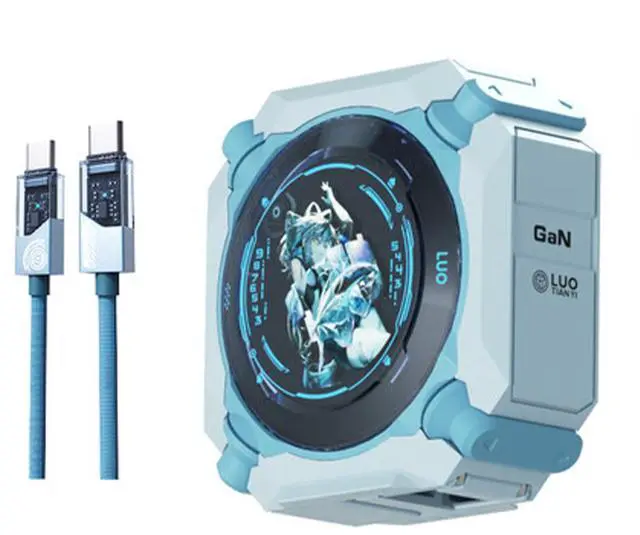 Main image of SONGX Luo Tianyi 70W GaN Charger with 1m Type-C Cable, 3-Port Fast Charging (1xUSB, 2xType-C Ports), Compatible with iOS/Android/Windows/Handheld Consoles, Star Ring Lighting Surround, Mecha Charger