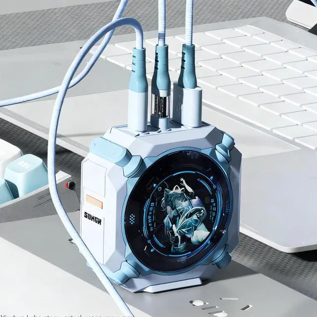 Alt view image 5 of 7 - SONGX Luo Tianyi 70W GaN Charger with 1m Type-C Cable, 3-Port Fast Charging (1xUSB, 2xType-C Ports), Compatible with iOS/Android/Windows/Handheld Consoles, Star Ring Lighting Surround, Mecha Charger