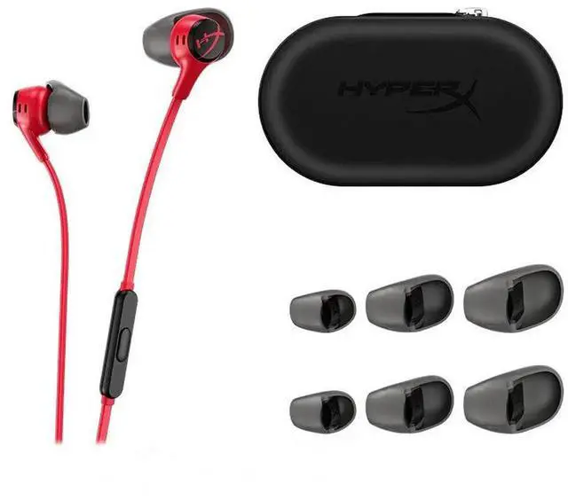 Alt view image 3 of 7 - HyperX Cloud Earbuds II  14mm Drivers, Four Eartips, Hard-Shell Carrying Case, Low-Profile 90° Plug, 3.5mm Plug, Built-in Microphone, Multi-Function Button, PC, Mobile, Nintendo Switch  Red