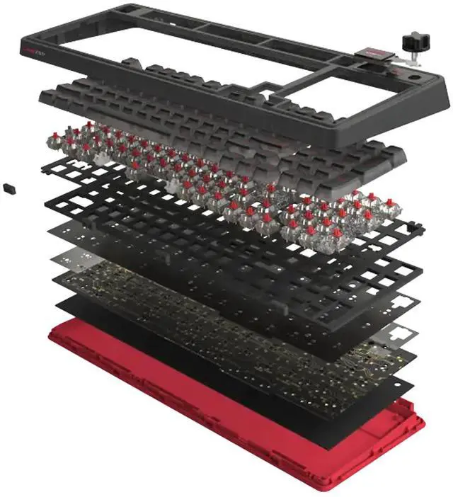 Alt view image 5 of 7 - CHERRY XTRFY PIXIU98 Wireless Tri-Mode Mechanical Keyboard, Frosted Transparent PBT Keycaps, 8 kHz Polling Rate, 0.3 ms Low Latency, 5-Layer Silencing & Shock Absorption, Flame Red, Black Tea Switch