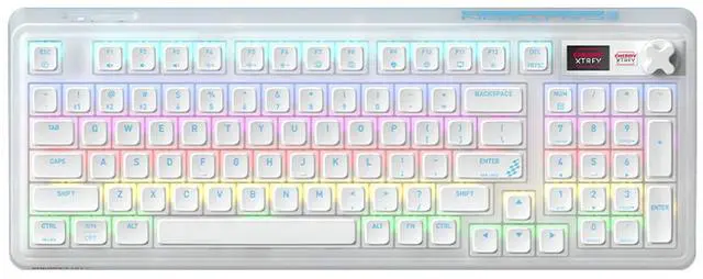 Main image of CHERRY XTRFY PIXIU98 Wireless Tri-Mode Mechanical Keyboard, Frosted Transparent PBT Keycaps, 8 kHz Polling Rate, 0.3 ms Low Latency, 5-Layer Silencing & Shock Absorption, Ice Blue, White Red Switch