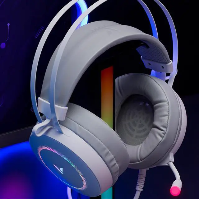 Alt view image 7 of 7 - RAPOO VH160S Wired Gaming Headset, Virtual 7.1 Surround Sound, 50mm Drivers, RGB Backlighting, 360° Adjustable Microphone, White
