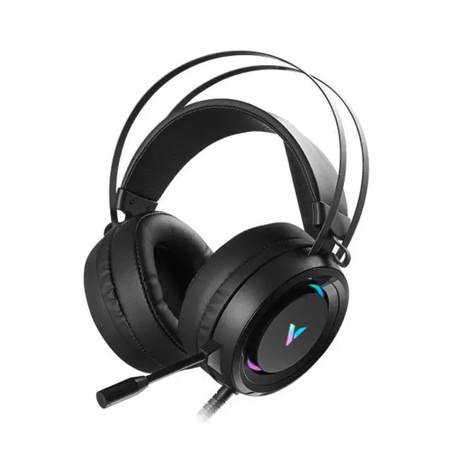 Alt view image 2 of 7 - RAPOO VH500 Wired Gaming Headset, Virtual 7.1 Surround Sound, 50mm Drivers, RGB Color-Cycling Lighting, ENC Noise-Canceling Microphone, Smart Floating Headband, Black