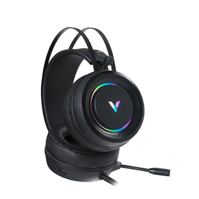 Alt view image 3 of 7 - RAPOO VH500 Wired Gaming Headset, Virtual 7.1 Surround Sound, 50mm Drivers, RGB Color-Cycling Lighting, ENC Noise-Canceling Microphone, Smart Floating Headband, Black