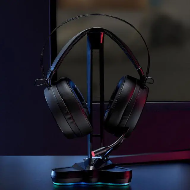 Alt view image 6 of 7 - RAPOO VH500 Wired Gaming Headset, Virtual 7.1 Surround Sound, 50mm Drivers, RGB Color-Cycling Lighting, ENC Noise-Canceling Microphone, Smart Floating Headband, Black