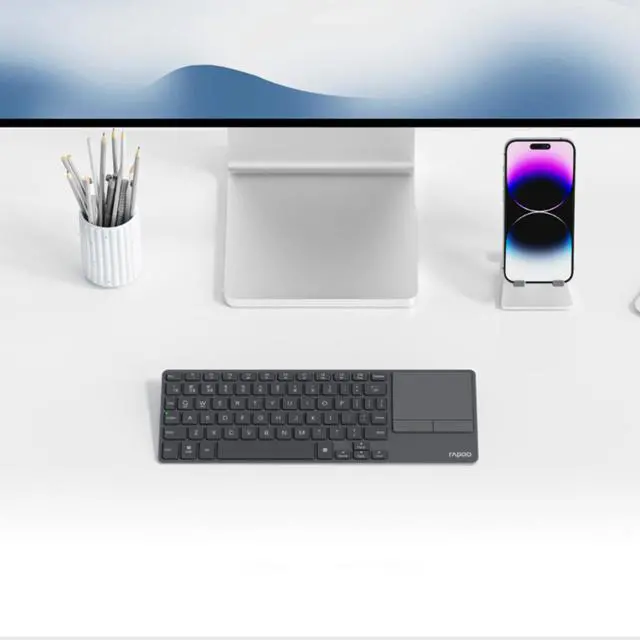 Alt view image 6 of 7 - RAPOO E900T Wireless Tri-Mode Keyboard, 73-key compact layout, Large touchpad with left and right buttons, 13-month battery life. Ideal for office use,Support Windows and Mac systems,Dark Gray
