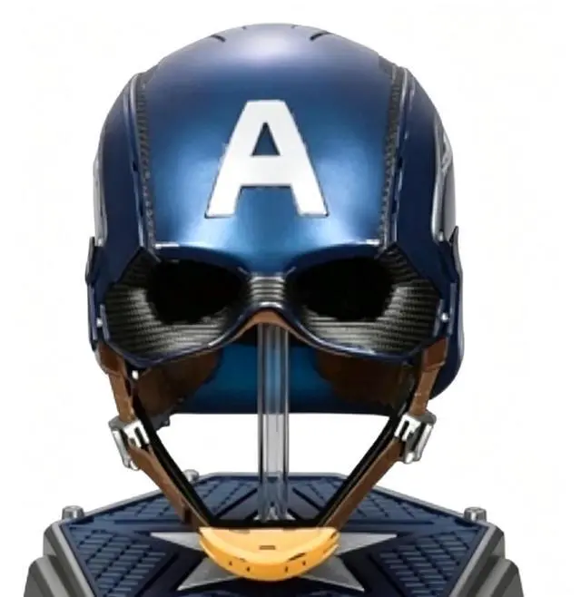 Main image of DUCI Killerbody Captain America Helmet, A 1:1 scale replica of the Captain America helmet from The Avengers, Weighing 700g, Featuring genuine leather and metal accents, With a battle-worn finish, Blue