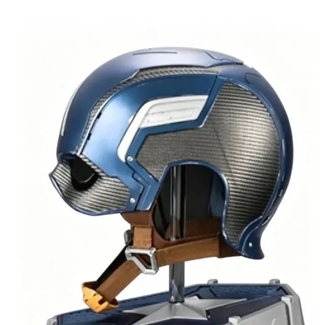 Alt view image 2 of 7 - DUCI Killerbody Captain America Helmet, A 1:1 scale replica of the Captain America helmet from The Avengers, Weighing 700g, Featuring genuine leather and metal accents, With a battle-worn finish, Blue