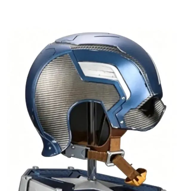 Alt view image 4 of 7 - DUCI Killerbody Captain America Helmet, A 1:1 scale replica of the Captain America helmet from The Avengers, Weighing 700g, Featuring genuine leather and metal accents, With a battle-worn finish, Blue