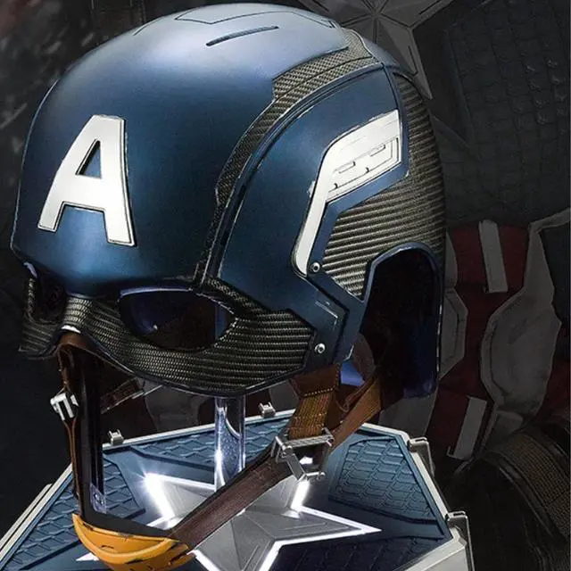 Alt view image 5 of 7 - DUCI Killerbody Captain America Helmet, A 1:1 scale replica of the Captain America helmet from The Avengers, Weighing 700g, Featuring genuine leather and metal accents, With a battle-worn finish, Blue