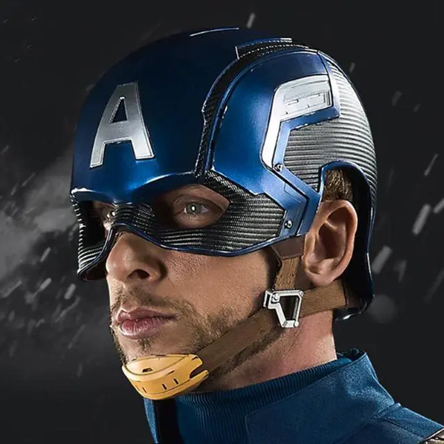 Alt view image 7 of 7 - DUCI Killerbody Captain America Helmet, A 1:1 scale replica of the Captain America helmet from The Avengers, Weighing 700g, Featuring genuine leather and metal accents, With a battle-worn finish, Blue