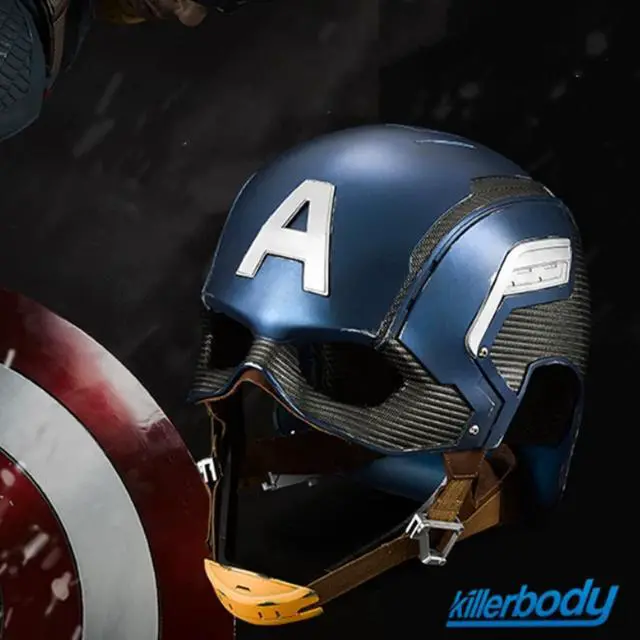 Alt view image 6 of 7 - DUCI Killerbody Captain America Helmet Set, 700g, 1:1 replica of Captain America's helmet from The Avengers, Featuring the Captain's signature logo, A Bluetooth speaker base with powerful sound, Blue