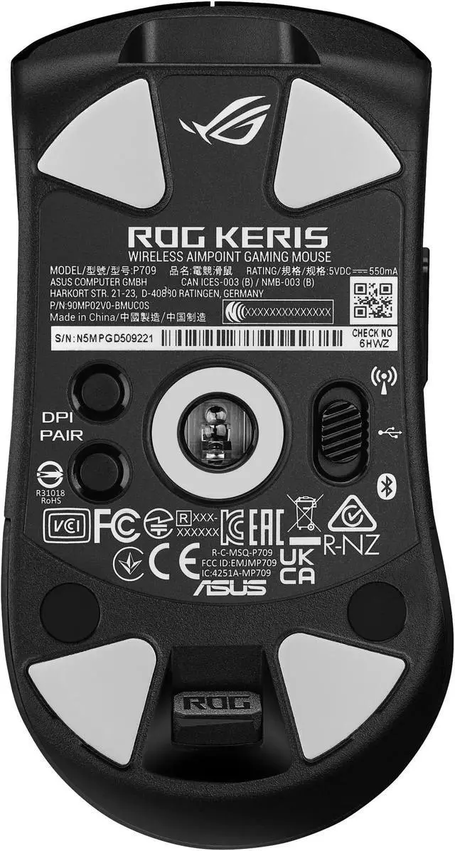 Alt view image 7 of 7 - Asus ROG Keris Wireless AimPoint Gaming Mouse, Tri-mode connectivity (2.4GHz RF, Bluetooth, Wired), 36000 DPI sensor, 5 programmable buttons, ROG SpeedNova, Replaceable switches, Paracord cable, Black