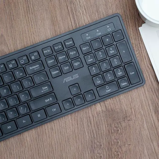 Alt view image 6 of 7 - ASUS W1000 Wireless Business Keyboard & Mouse Combo - 2.4GHz Wireless, Quiet Keys, Symmetric Ergonomic Design, Curved Keycaps, Laser Engraved Clear Legends, 12 Shortcut Keys, Black
