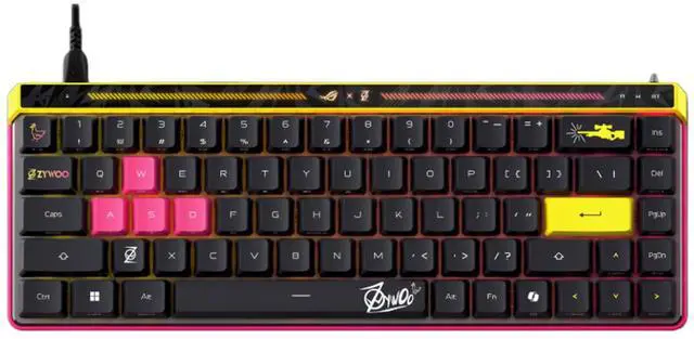 Main image of ASUS ROG Falchion Ace HFX ZywOo Limited Edition Wired Gaming Keyboard, featuring ZywOos signature, RGB lighting, 68 keys, Support Win, Black, ROG HFX magnetic Switch