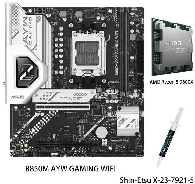 Main image of ASUS B850M AYW GAMING WIFI Motherboard & AMD Ryzen 5 9600X CPU Combo, AMD B850 micro-ATXmotherboard AM5, DDR5, PCle 5.0Ready, Wi-Fi 6,Realtek 2.5Gb Ethernet