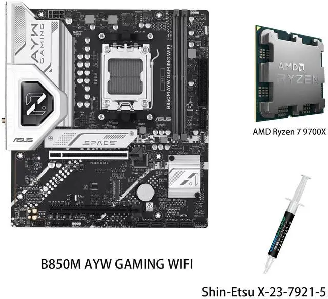 Main image of ASUS B850M AYW GAMING WIFI Motherboard & AMD Ryzen 7 9700X CPU Combo, AMD B850 micro-ATXmotherboard AM5, DDR5, PCle 5.0Ready, Wi-Fi 6,Realtek 2.5Gb Ethernet