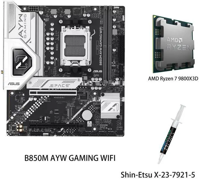 Main image of ASUS B850M AYW GAMING WIFI Motherboard & AMD Ryzen 7 9800X3D CPU Combo, AMD B850 micro-ATXmotherboard AM5, DDR5, PCle 5.0Ready, Wi-Fi 6,Realtek 2.5Gb Ethernet, HDMlrear USB 10Gbps Type-A