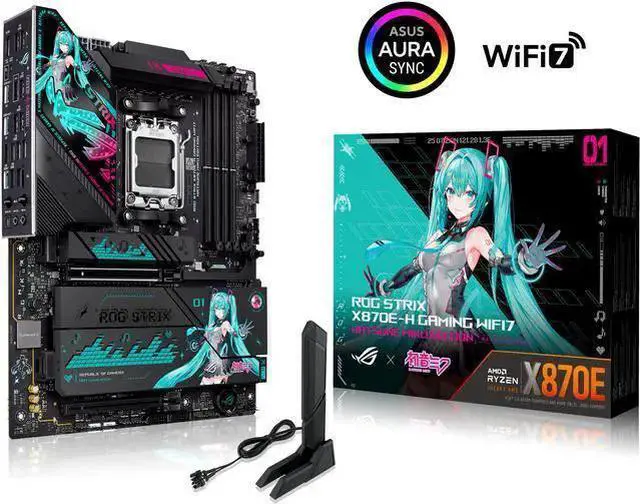 Alt view image 3 of 7 - ASUS ROG STRIX X870E-H GAMING WIFI7 HATSUNE MIKU EDITION AMD X870E ATX motherboard, 16+2+1 power stages, Dynamic OC Switcher, Core Flex, DDR5, WiFi 7, 4x M.2, PCIe 5.0, dual USB4, USB 10Gbps Type-C