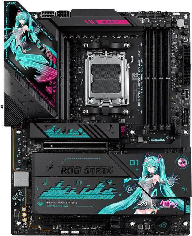 Alt view image 6 of 7 - ASUS ROG STRIX X870E-H GAMING WIFI7 HATSUNE MIKU EDITION AMD X870E ATX motherboard, 16+2+1 power stages, Dynamic OC Switcher, Core Flex, DDR5, WiFi 7, 4x M.2, PCIe 5.0, dual USB4, USB 10Gbps Type-C