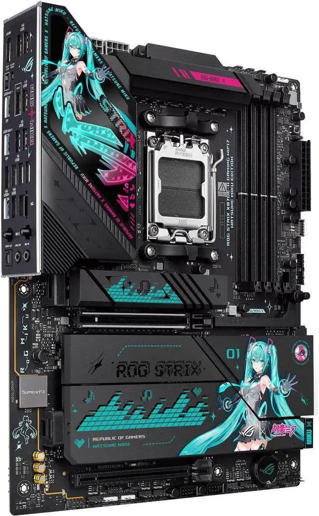 Alt view image 7 of 7 - ASUS ROG STRIX X870E-H GAMING WIFI7 HATSUNE MIKU EDITION AMD X870E ATX motherboard, 16+2+1 power stages, Dynamic OC Switcher, Core Flex, DDR5, WiFi 7, 4x M.2, PCIe 5.0, dual USB4, USB 10Gbps Type-C