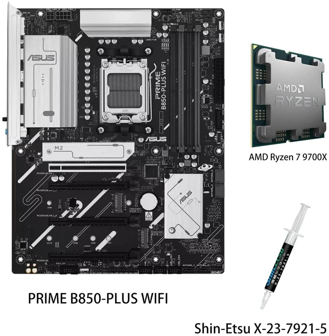 Main image of ASUS PRIME B850-PLUS WIFI Motherboard & AMD Ryzen 7 9700X CPU Combo, AMD B850 ATX motherboard AM5 DDR5, PCle 5.0 Ready, three M.2slots, Wi-Fi 6E, Realtek 2.5GbEthernet, BlOS FlashBack, AuraSync