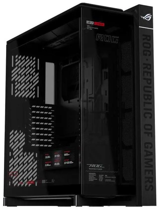 Main image of ASUS ROG Cronox GR801 Curved Deluxe Mid-Tower Case, Supports E-ATX and BTF motherboards, Brushed aluminum frame, supports 14 120mm fans, Features 10 preset lighting effects,Black