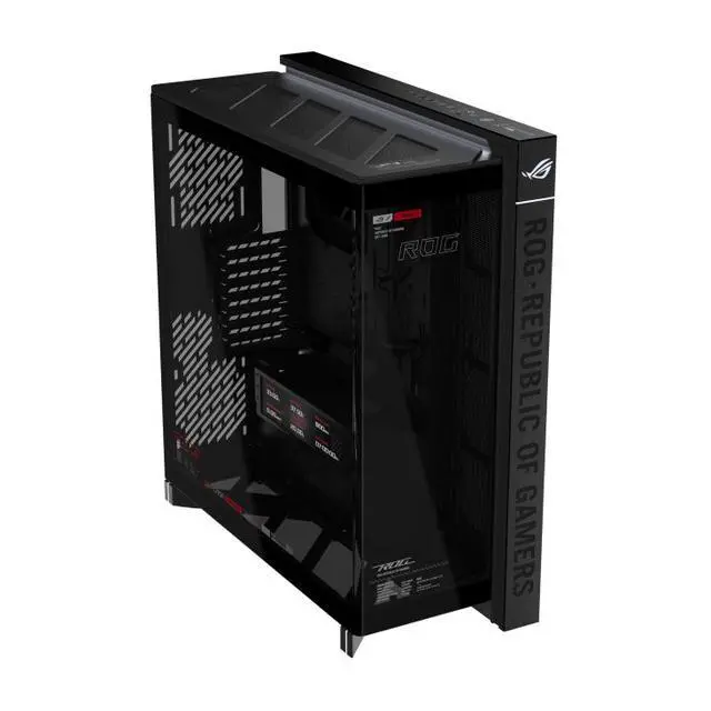 Alt view image 4 of 7 - ASUS ROG Cronox GR801 Curved Deluxe Mid-Tower Case, Supports E-ATX and BTF motherboards, Brushed aluminum frame, supports 14 120mm fans, Features 10 preset lighting effects,Black
