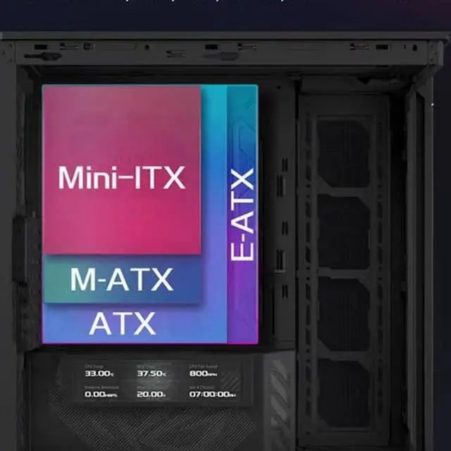 Alt view image 4 of 6 - ASUS ROG Cronox GR801 Direct Luxury Edition Mid-Tower Case, Supports E-ATX and BTF motherboards, Brushed aluminum frame, Supports 14 120mm fans, 10 preset lighting effects, Black