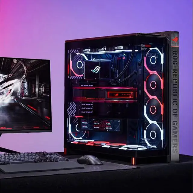 Alt view image 6 of 6 - ASUS ROG Cronox GR801 Direct Luxury Edition Mid-Tower Case, Supports E-ATX and BTF motherboards, Brushed aluminum frame, Supports 14 120mm fans, 10 preset lighting effects, Black